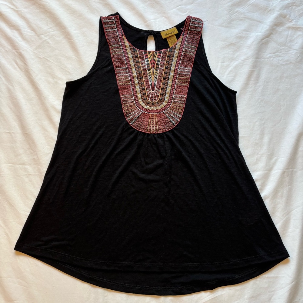 🔥LAST CHANCE🔥 Vintage Wrangler Black Tank Top with Intricate Stitched Design